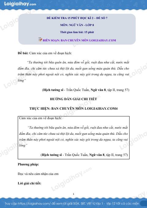 Đề kiểm tra 15 phút Văn 8 - Đề số 7